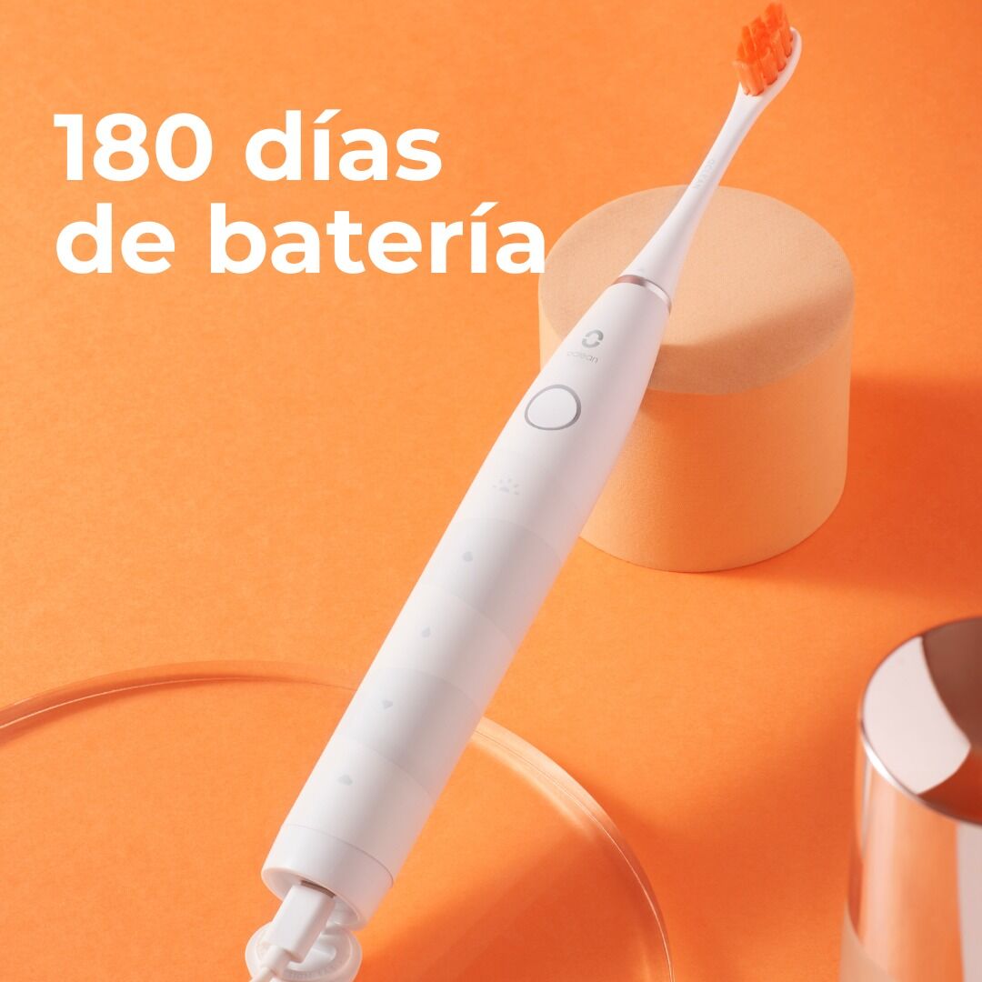 Oclean Flow apoyado en un soporte, con el rótulo «180 días de batería»